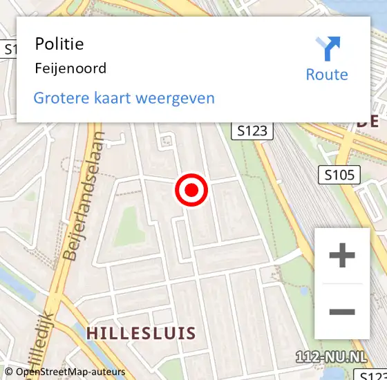 Locatie op kaart van de 112 melding: Politie Feijenoord op 26 december 2021 01:03