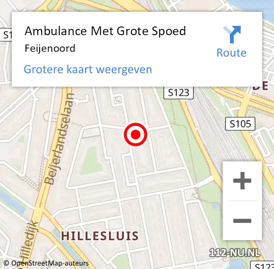 Locatie op kaart van de 112 melding: Ambulance Met Grote Spoed Naar Feijenoord op 26 december 2021 01:17