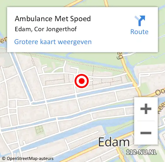 Locatie op kaart van de 112 melding: Ambulance Met Spoed Naar Edam, Cor Jongerthof op 26 december 2021 13:13