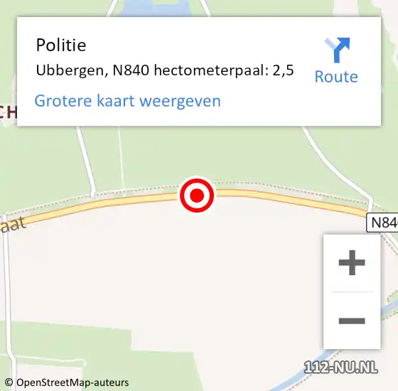 Locatie op kaart van de 112 melding: Politie Ubbergen, N840 hectometerpaal: 2,5 op 26 december 2021 14:39