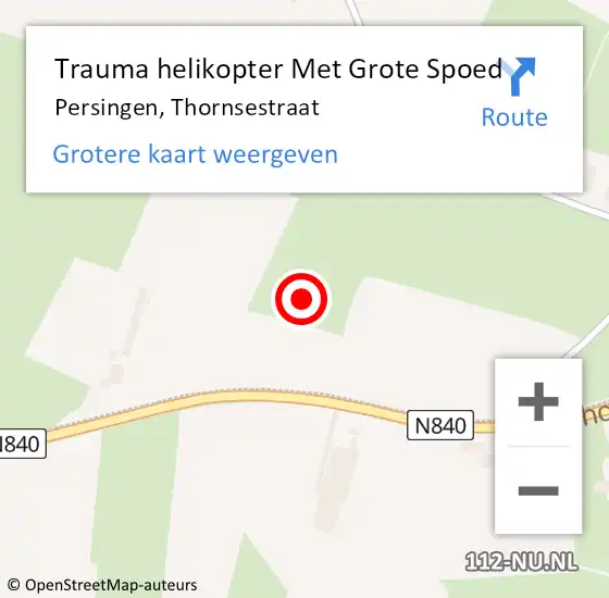 Locatie op kaart van de 112 melding: Trauma helikopter Met Grote Spoed Naar Persingen, Thornsestraat op 26 december 2021 14:39