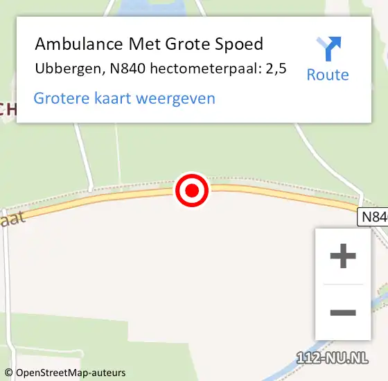 Locatie op kaart van de 112 melding: Ambulance Met Grote Spoed Naar Ubbergen, N840 hectometerpaal: 2,5 op 26 december 2021 14:43