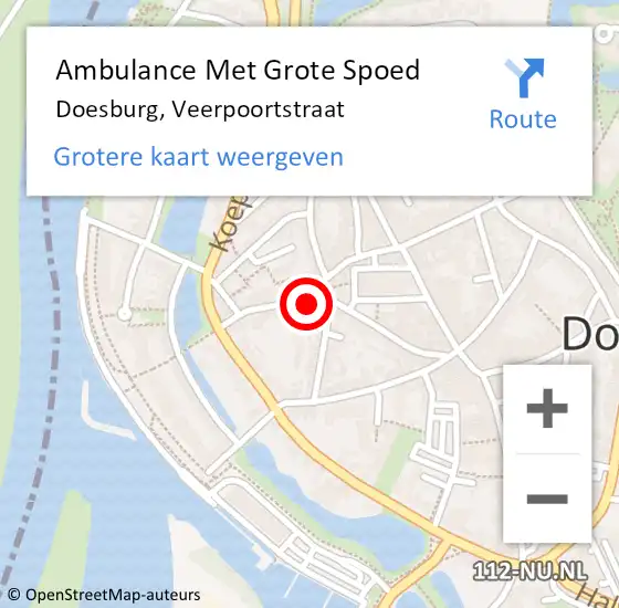 Locatie op kaart van de 112 melding: Ambulance Met Grote Spoed Naar Doesburg, Veerpoortstraat op 26 december 2021 15:06