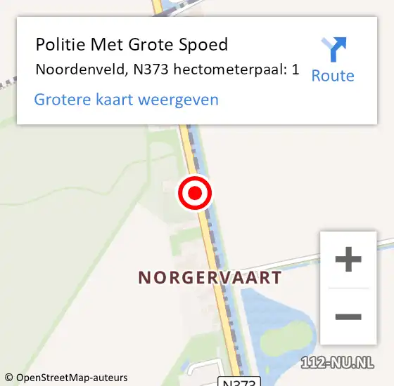 Locatie op kaart van de 112 melding: Politie Met Grote Spoed Naar Noordenveld, N373 hectometerpaal: 1 op 26 december 2021 17:31