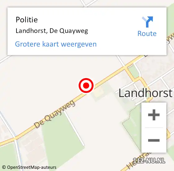 Locatie op kaart van de 112 melding: Politie Landhorst, De Quayweg op 26 december 2021 21:01