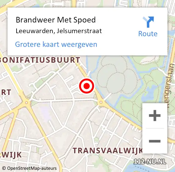 Locatie op kaart van de 112 melding: Brandweer Met Spoed Naar Leeuwarden, Jelsumerstraat op 27 december 2021 01:05