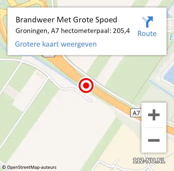 Locatie op kaart van de 112 melding: Brandweer Met Grote Spoed Naar Groningen, A7 hectometerpaal: 205,4 op 27 december 2021 07:42