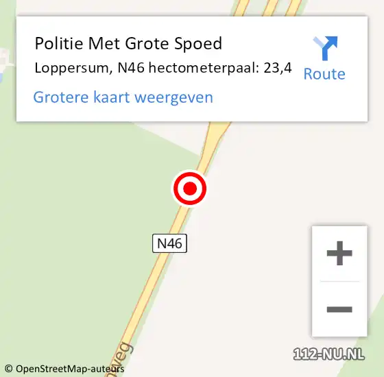 Locatie op kaart van de 112 melding: Politie Met Grote Spoed Naar Loppersum, N46 hectometerpaal: 23,4 op 27 december 2021 08:19