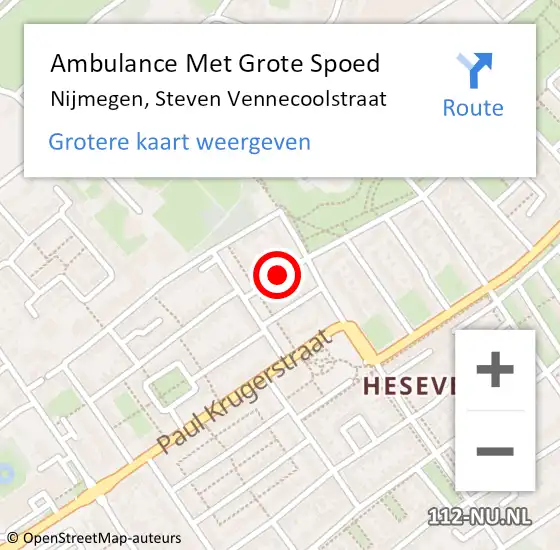 Locatie op kaart van de 112 melding: Ambulance Met Grote Spoed Naar Nijmegen, Steven Vennecoolstraat op 27 december 2021 08:21