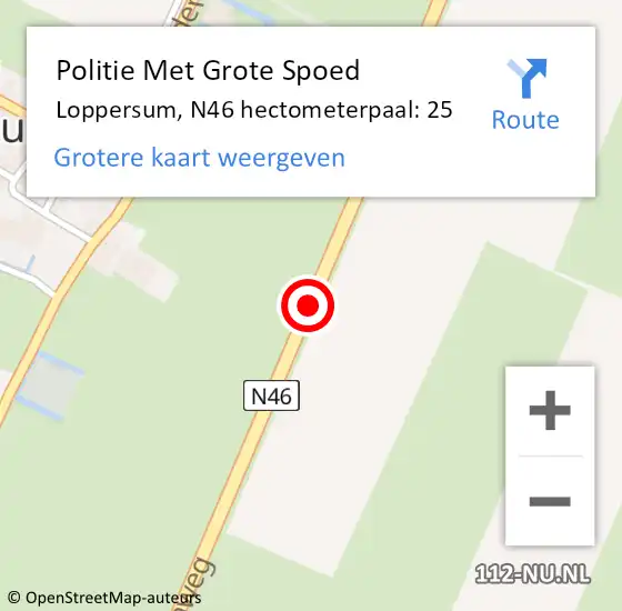 Locatie op kaart van de 112 melding: Politie Met Grote Spoed Naar Loppersum, N46 hectometerpaal: 25 op 27 december 2021 08:36