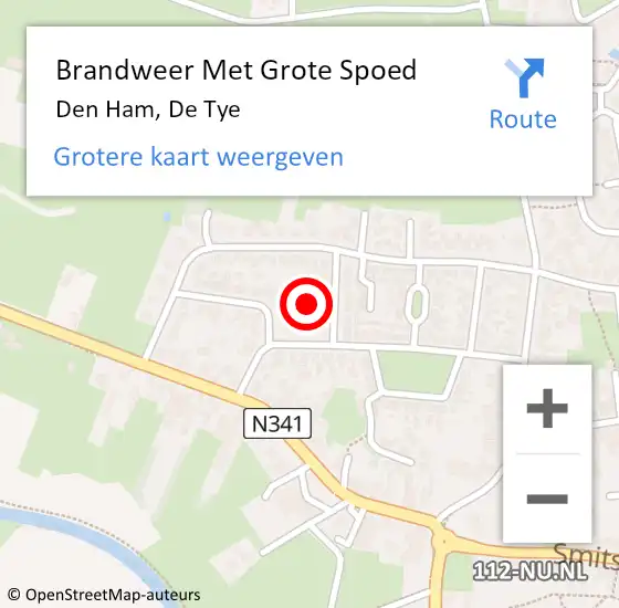 Locatie op kaart van de 112 melding: Brandweer Met Grote Spoed Naar Den Ham, De Tye op 27 december 2021 12:22