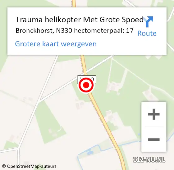 Locatie op kaart van de 112 melding: Trauma helikopter Met Grote Spoed Naar Bronckhorst, N330 hectometerpaal: 17 op 28 december 2021 05:50