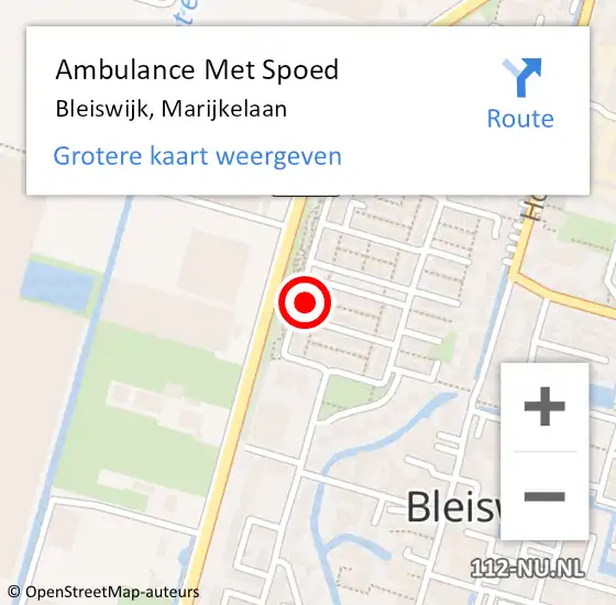 Locatie op kaart van de 112 melding: Ambulance Met Spoed Naar Bleiswijk, Marijkelaan op 28 december 2021 10:54