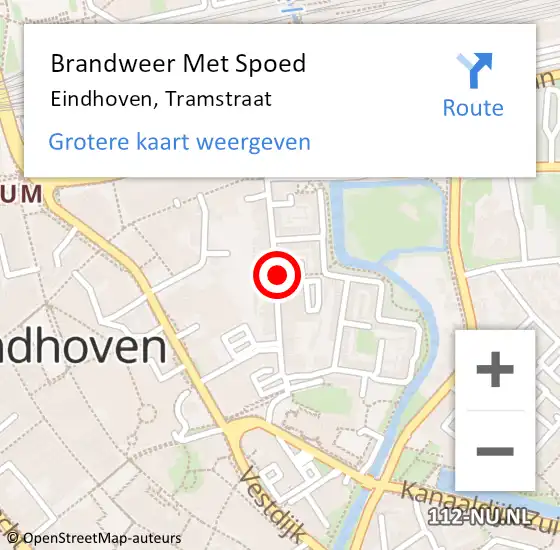 Locatie op kaart van de 112 melding: Brandweer Met Spoed Naar Eindhoven, Tramstraat op 28 december 2021 11:39