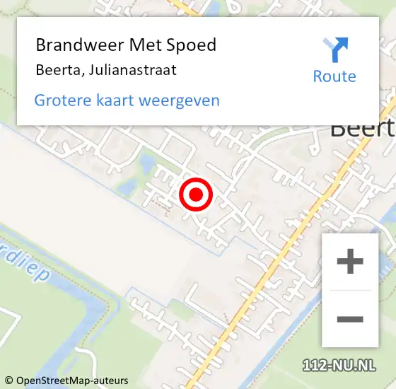 Locatie op kaart van de 112 melding: Brandweer Met Spoed Naar Beerta, Julianastraat op 28 december 2021 11:44