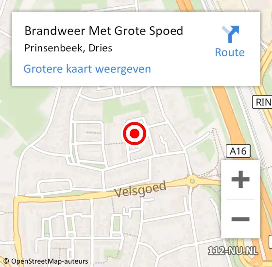Locatie op kaart van de 112 melding: Brandweer Met Grote Spoed Naar Prinsenbeek, Dries op 28 december 2021 13:22
