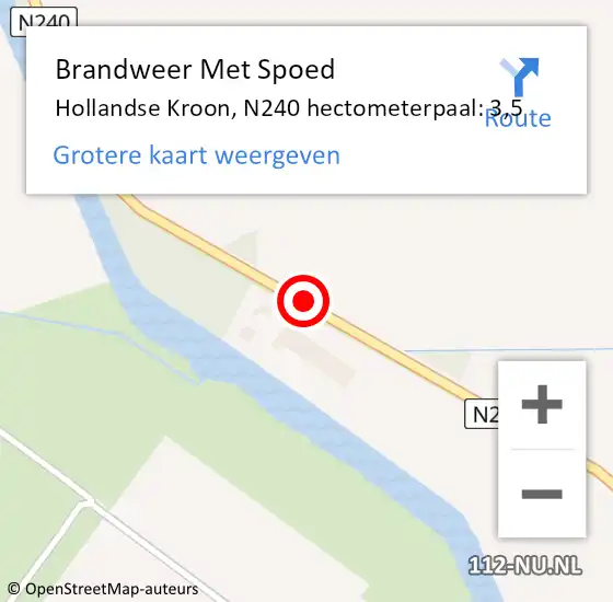 Locatie op kaart van de 112 melding: Brandweer Met Spoed Naar Hollandse Kroon, N240 hectometerpaal: 3,5 op 28 december 2021 15:07