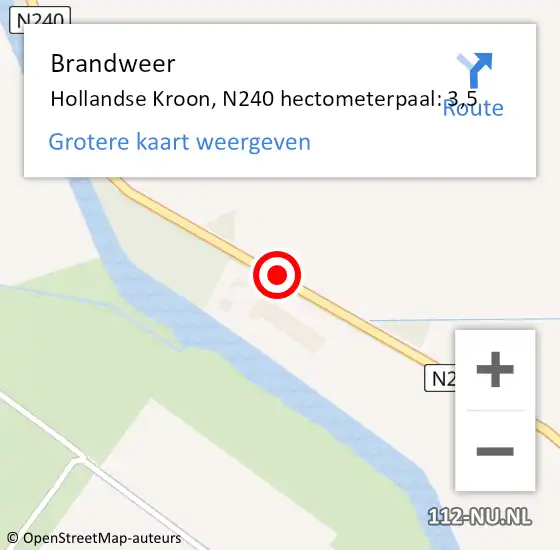 Locatie op kaart van de 112 melding: Brandweer Hollandse Kroon, N240 hectometerpaal: 3,5 op 28 december 2021 15:11
