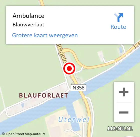 Locatie op kaart van de 112 melding: Ambulance Blauwverlaat op 28 december 2021 15:15