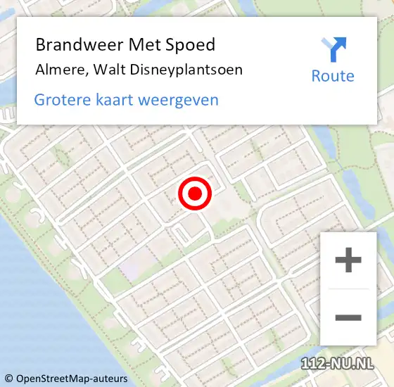 Locatie op kaart van de 112 melding: Brandweer Met Spoed Naar Almere, Walt Disneyplantsoen op 28 december 2021 18:18