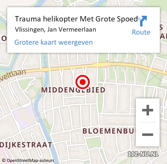 Locatie op kaart van de 112 melding: Trauma helikopter Met Grote Spoed Naar Vlissingen, Jan Vermeerlaan op 28 december 2021 21:00