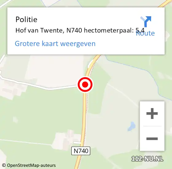 Locatie op kaart van de 112 melding: Politie Hof van Twente, N740 hectometerpaal: 5,4 op 29 december 2021 08:16