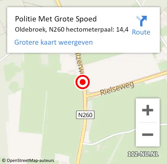 Locatie op kaart van de 112 melding: Politie Met Grote Spoed Naar Oldebroek, N260 hectometerpaal: 14,4 op 29 december 2021 10:24