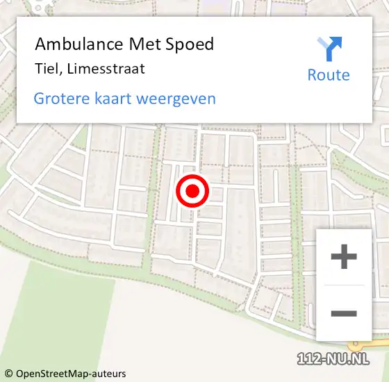 Locatie op kaart van de 112 melding: Ambulance Met Spoed Naar Tiel, Limesstraat op 29 december 2021 14:00