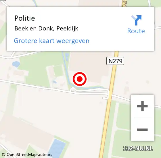 Locatie op kaart van de 112 melding: Politie Beek en Donk, Peeldijk op 29 december 2021 17:08