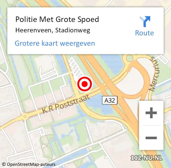 Locatie op kaart van de 112 melding: Politie Met Grote Spoed Naar Heerenveen, Stadionweg op 29 december 2021 18:08