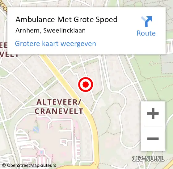 Locatie op kaart van de 112 melding: Ambulance Met Grote Spoed Naar Arnhem, Sweelincklaan op 29 december 2021 21:25