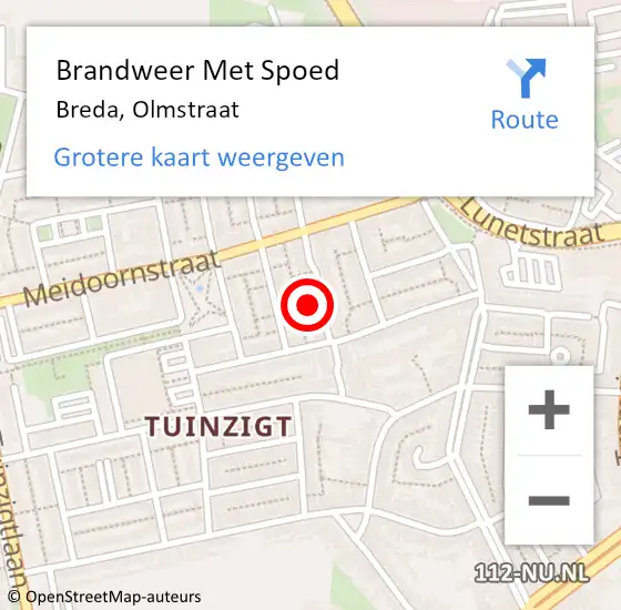 Locatie op kaart van de 112 melding: Brandweer Met Spoed Naar Breda, Olmstraat op 30 december 2021 05:53