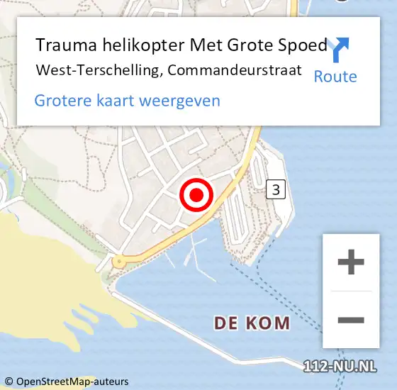 Locatie op kaart van de 112 melding: Trauma helikopter Met Grote Spoed Naar West-Terschelling, Commandeurstraat op 30 december 2021 12:37