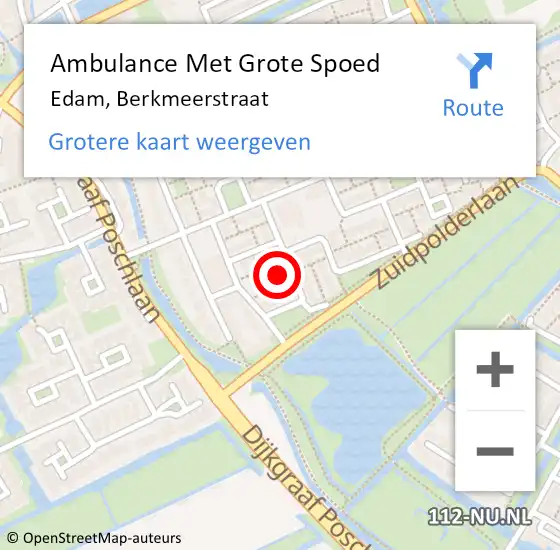 Locatie op kaart van de 112 melding: Ambulance Met Grote Spoed Naar Edam, Berkmeerstraat op 30 december 2021 14:32