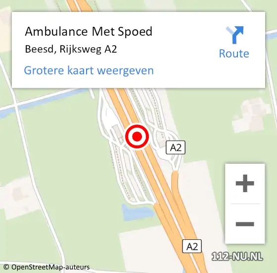 Locatie op kaart van de 112 melding: Ambulance Met Spoed Naar Beesd, Rijksweg A2 op 30 december 2021 14:32