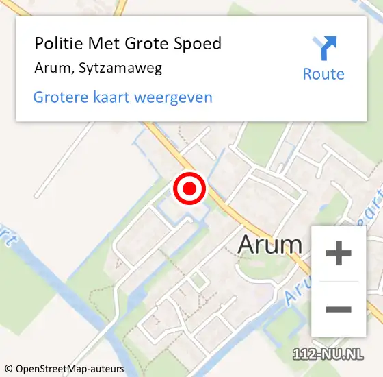 Locatie op kaart van de 112 melding: Politie Met Grote Spoed Naar Arum, Sytzamaweg op 30 december 2021 16:59