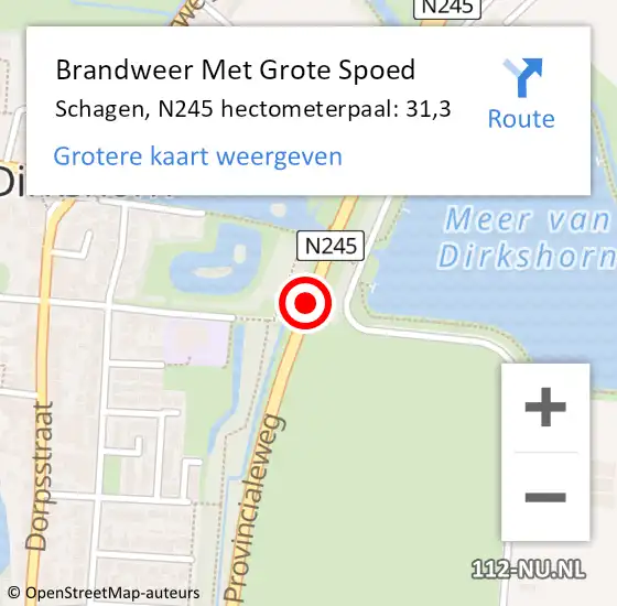 Locatie op kaart van de 112 melding: Brandweer Met Grote Spoed Naar Schagen, N245 hectometerpaal: 31,3 op 30 december 2021 19:54