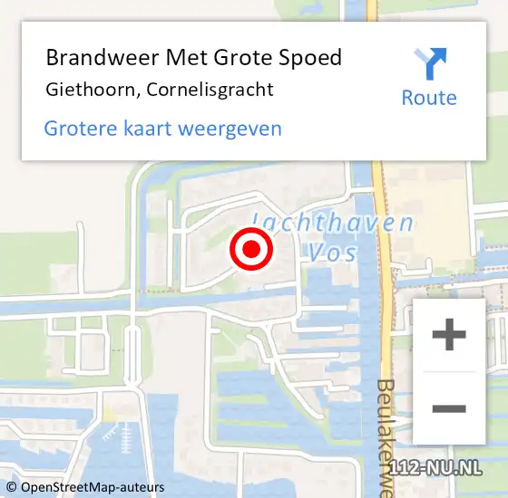 Locatie op kaart van de 112 melding: Brandweer Met Grote Spoed Naar Giethoorn, Cornelisgracht op 31 december 2021 09:27