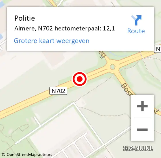Locatie op kaart van de 112 melding: Politie Almere, N702 hectometerpaal: 12,1 op 31 december 2021 12:58