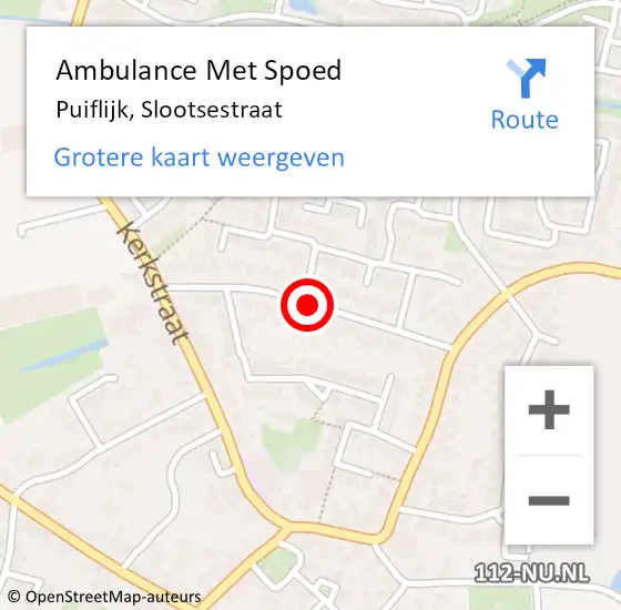 Locatie op kaart van de 112 melding: Ambulance Met Spoed Naar Puiflijk, Slootsestraat op 31 december 2021 13:43