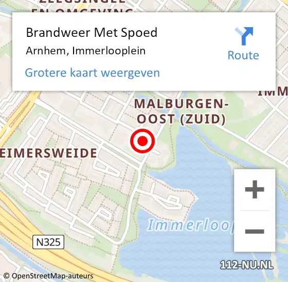 Locatie op kaart van de 112 melding: Brandweer Met Spoed Naar Arnhem, Immerlooplein op 31 december 2021 20:52