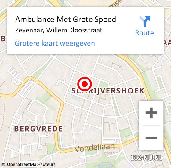 Locatie op kaart van de 112 melding: Ambulance Met Grote Spoed Naar Zevenaar, Willem Kloosstraat op 31 december 2021 22:04