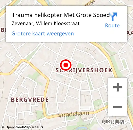 Locatie op kaart van de 112 melding: Trauma helikopter Met Grote Spoed Naar Zevenaar, Willem Kloosstraat op 31 december 2021 22:05