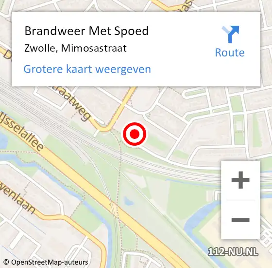 Locatie op kaart van de 112 melding: Brandweer Met Spoed Naar Zwolle, Mimosastraat op 1 januari 2022 00:03