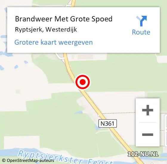 Locatie op kaart van de 112 melding: Brandweer Met Grote Spoed Naar Ryptsjerk, Westerdijk op 1 januari 2022 00:34