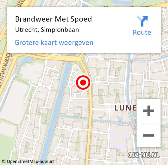 Locatie op kaart van de 112 melding: Brandweer Met Spoed Naar Utrecht, Simplonbaan op 1 januari 2022 01:11