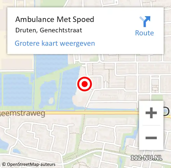 Locatie op kaart van de 112 melding: Ambulance Met Spoed Naar Druten, Genechtstraat op 1 januari 2022 02:39