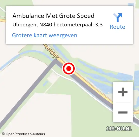 Locatie op kaart van de 112 melding: Ambulance Met Grote Spoed Naar Ubbergen, N840 hectometerpaal: 3,3 op 1 januari 2022 05:38