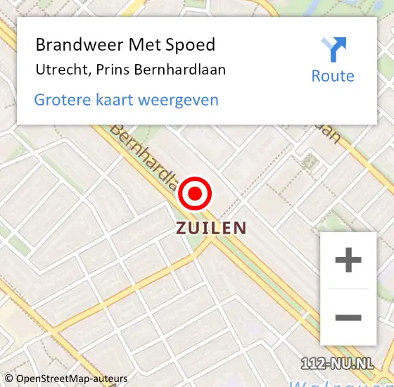 Locatie op kaart van de 112 melding: Brandweer Met Spoed Naar Utrecht, Prins Bernhardlaan op 1 januari 2022 12:30