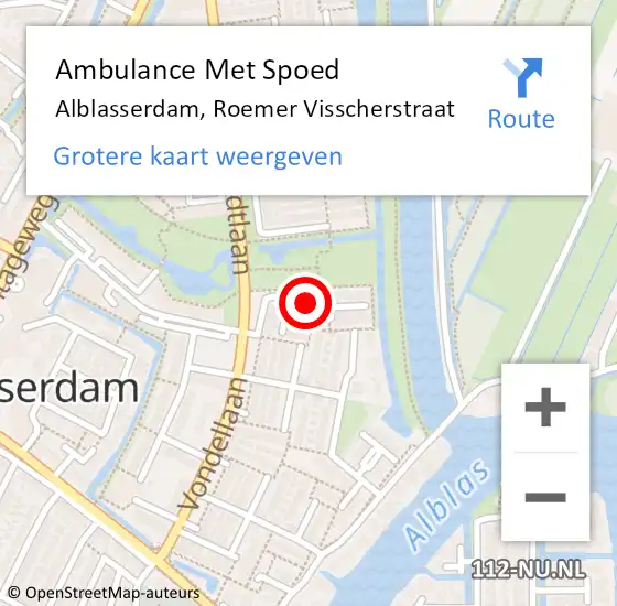 Locatie op kaart van de 112 melding: Ambulance Met Spoed Naar Alblasserdam, Roemer Visscherstraat op 1 januari 2022 14:42